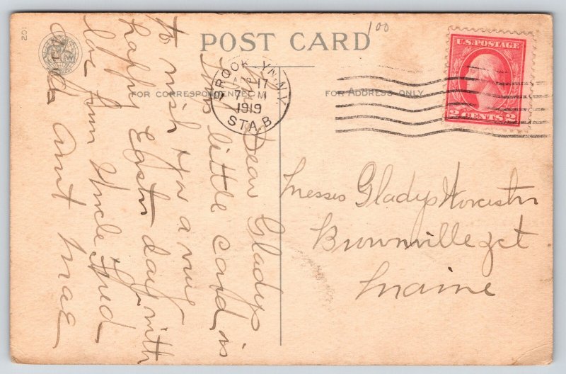 Clapsaddle Easter~Victorian Girl Leans on Brick Wall~Lily Flower Plants~WOLF