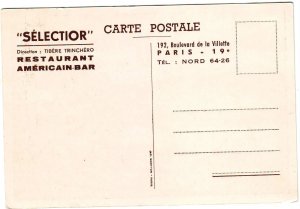Vintage Postcard Sélector American Restaurant-Bar, Boulevard de la Villette