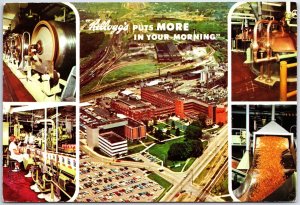 VINTAGE CONTINENTAL SIZE POSTCARD AERIAL VIEW & SCENES AT KELLOG PLANT MICHIGAN