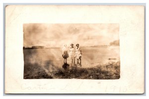 RPPC Women Wading in Lake Skirts Pulled Up 1910 Postcard L17