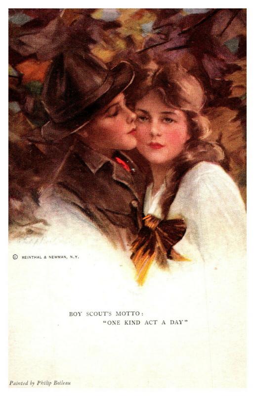 Boy Scouts Motto -One Kind Act , Boy Scout Kissing Beautiful Girl 