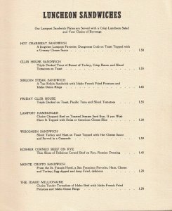 1940-50s Vintage Restaurant Menu - The LAMPOST The Boise Western Hotel Idaho