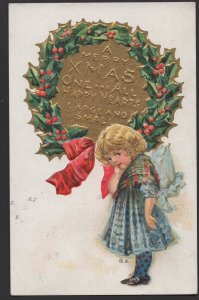 A Merry Christmas One and All Happy Hearts Large and Small embossed pm1910 ~ DB