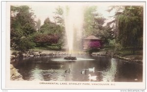 Hand-Colored RP: Ornamental Lake, Stanley Park, Vancouver BC, Canada, 1920-30s