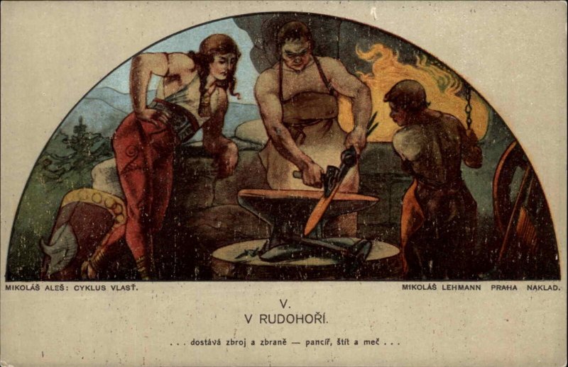 Forge & Hammer Blacksmith Medieval V. Rudohori Mikolas Ales c1910 Postcard