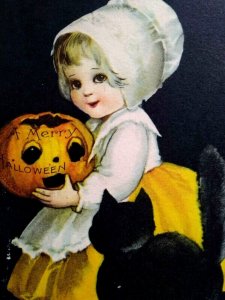 Halloween Postcard Ellen Clapsaddle Black Cat Child JOL Wolf 501 Portland Maine