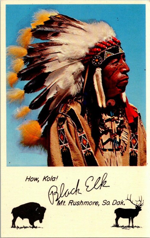 How, Kola! Black Elk Mt. Rushmore So. Dak.Vintage Postcard Standard View Card 