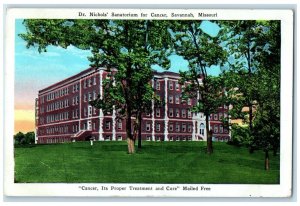 1929 Dr. Nichol's Sanatorium For Cancer Savannah Missouri MO Vintage Postcard
