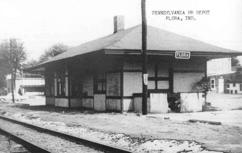 Flora Indiana Pennsylvania Railroad Depot Real Photo Vintage Postcard K103772