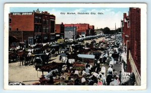 OKLAHOMA CITY, OK Oklahoma ~ Busy Street Scene CITY MARKET 1920  Postcard