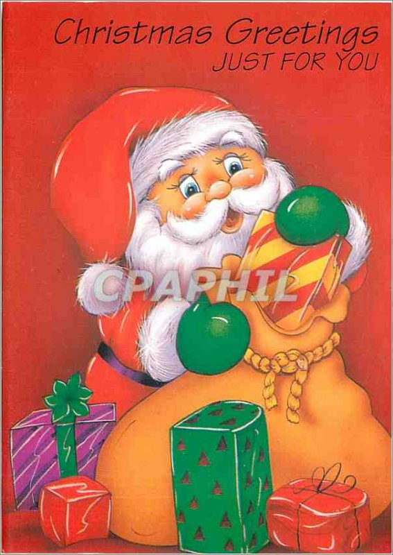 Postcard Modern Christmas Greetings Santa Claus just for you