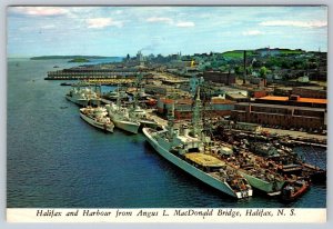 Naval Dockyard From Angus MacDonald Bridge Halifax 1972 Postcard, Slogan Cancel
