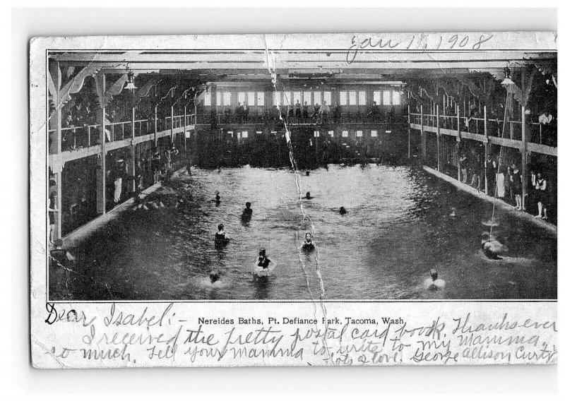 1908 Postcard Nereides Baths Pt. Defiance Park Tacoma Washington Posted Pool 