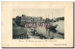 Old Postcard The castle Brest Vue Prize Du Pont National Boat