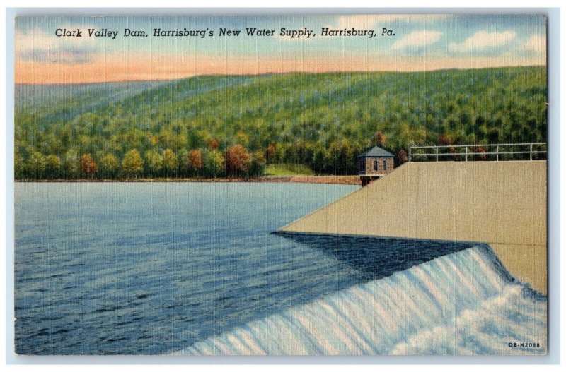 1948 Clark Valley Dam, Harrisburg New Water Supply Harrisburg PA Postcard 