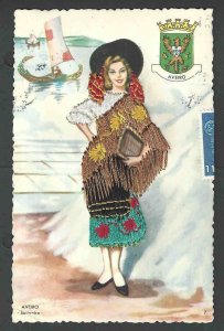 Ca 1960 PPC* SPAIN BEAUTIFUL CHIQUITAIN LOCAL CEREMONIAL CARD WOVEN SEE INFO