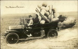 Trick Photography Exaggeration Old Card Piled w/ Giant Eggs MODERN FARMER RPPC