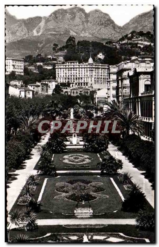 Old Postcard Menton The Public Garden and the Mountains of St. Agnes