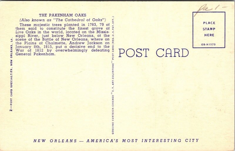 Pakenham Oaks New Orleans LA Louisana Postcard UNP VTG Curteich Unused Vintage 