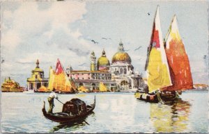 Chiesa della Salute Venezia Venice Italy Boats Yellow Orange Sails Postcard H48