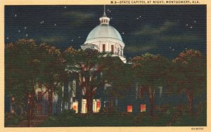 Vintage Postcard 1946 State Capitol Building Night Landmark Montgomery Alabama