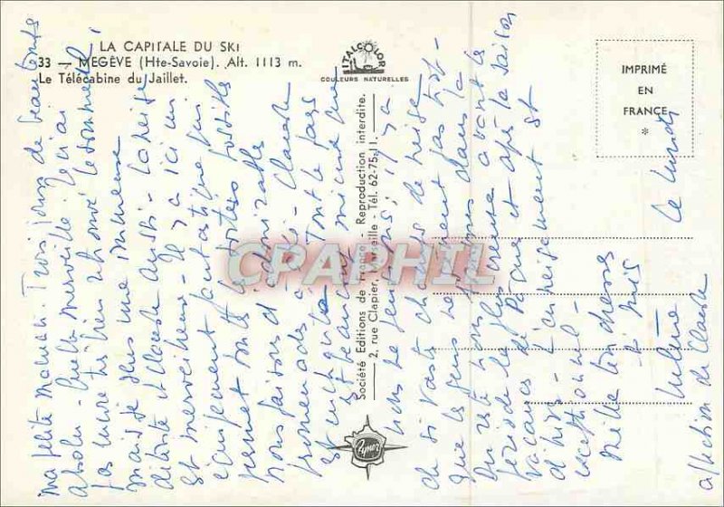 Modern Postcard The Ski Capital of Megeve (Haute Savoie) 1113 m Alt Telecabin...