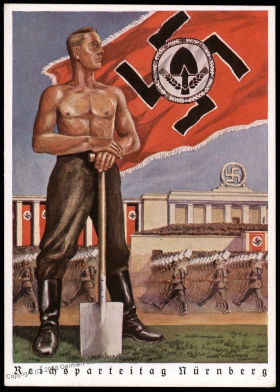 3rd Reich Reichsparteitag 1938 Reichsarbetdienst RAD Man Propaganda Card F 96253