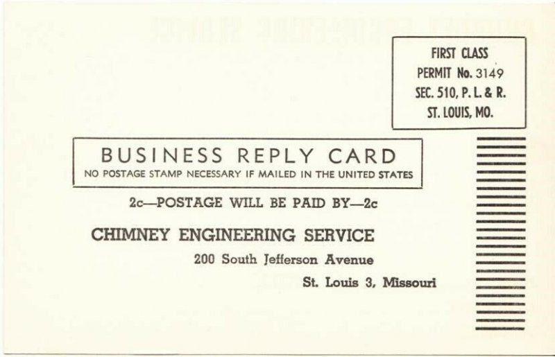 Chimney Engineering Service Lightning Rod Advertising Postcard St Louis MO 1950s