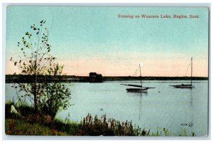 c1910 Boats in Evening on Wascana Lake Regina Saskatchewan Canada Postcard