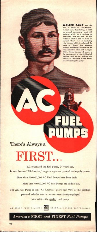 1951 AC Fuel Pump Walter Camp 1889 All America Football Controversy VTG Ad 686