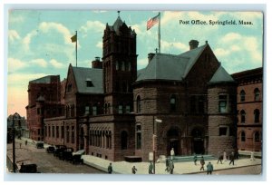 1913 US Flag, Post Office, Springfield Massachusetts MA Posted Antique Postcard