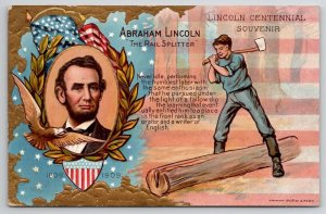 Abraham Lincoln the Rail Splitter Centennial Souvenir Postcard C23