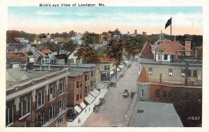 LEWISTON, ME Maine  STREET SCENE~Bird's Eye View  STORES~CARS  c1920's Postcard