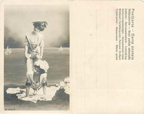 Two Women in Early Swim Wear, RPPC