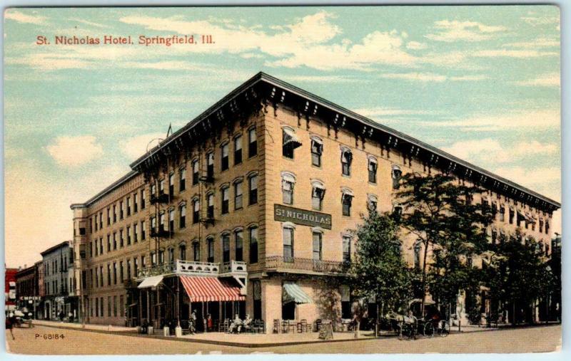 SPRINGFIELD, Illinois  IL    ST. NICHOLAS HOTEL  Street Scene  ca 1910s Postcard 