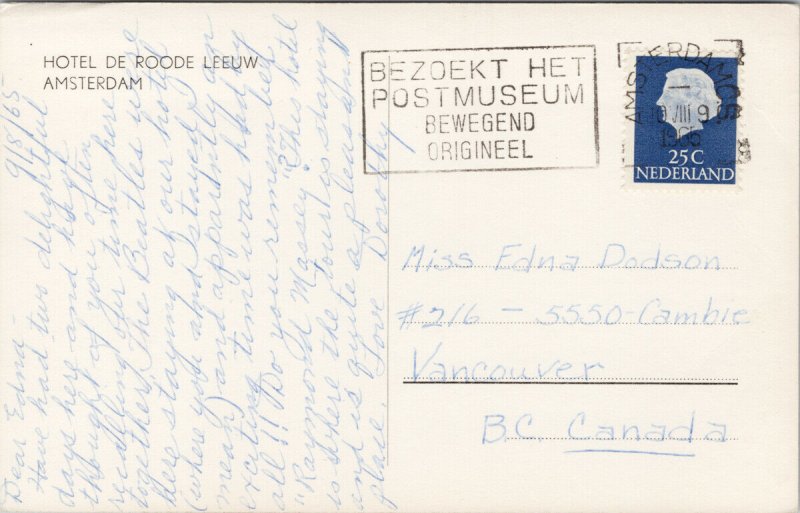 Amsterdam Hotel De Roode Leeuw 1960s RPPC Postcard E96 *as is