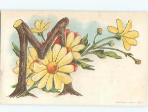 c1910 BIG LETTER M - WITH MANY FLOWERS AC5081