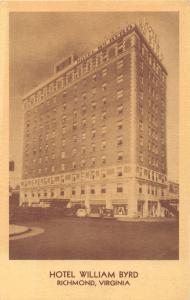 RICHMOND VIRGINIA HOTEL WILLIAM BYRD~OPPOSITE BROAD ST RAILROAD STATION POSTCARD