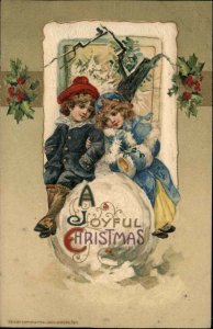Christmas Children Giant Snowball Winsch Embossed c1900s-10s Postcard