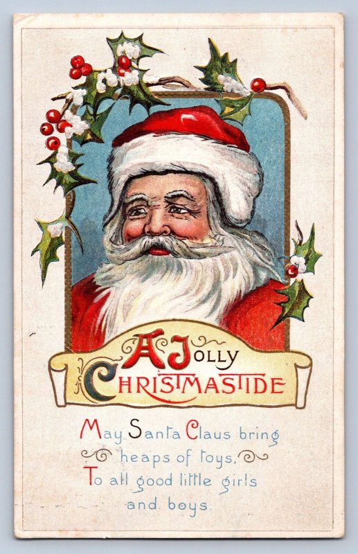 J99/ Santa Claus Christmas Postcard c1910 Holly Jolly 391