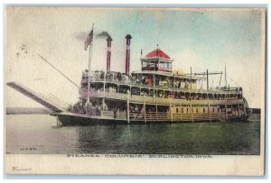 1908 Steamer Columbia Passengers Flag Scene Burlington Iowa IA Posted Postcard