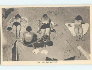 Pre-Chrome postcard ad risque BAIN DE SOLEIL COPPERTONE SUNTAN LOTION HL8495