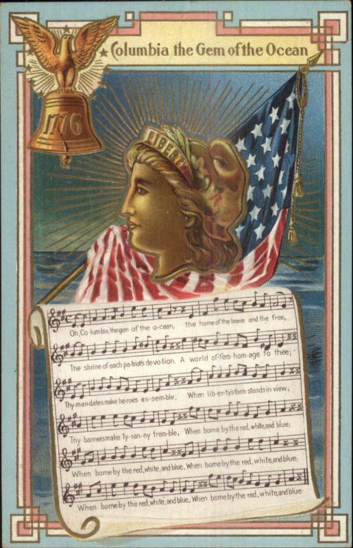Columbia Ship Sinking Sheet Music Lady Libery American Flag Eagle Postcard