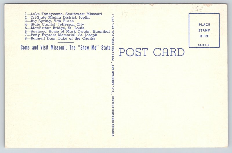 Maps~8 Views & State Map of Missouri~Vintage Postcard