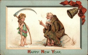 Frances Brundage Father Time Baby New Year with Scythe c1910 Postcard