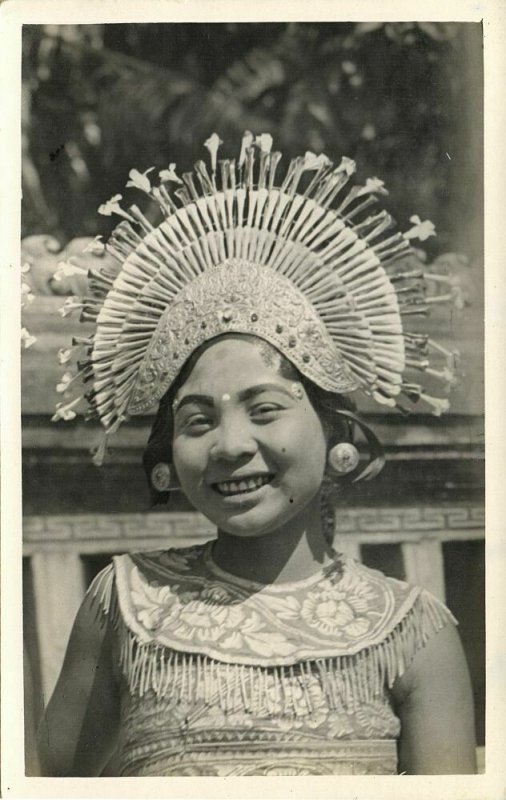 indonesia, BALI, Native Young Girl Djanger Dancer (1920s) RPPC Postcard