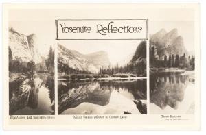 Yosemite Reflections Three Views  RPPC Real Photo Postcard