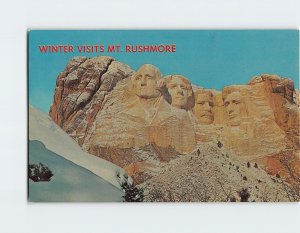 Postcard Winter Visits Mount Rushmore, Black Hills, South Dakota