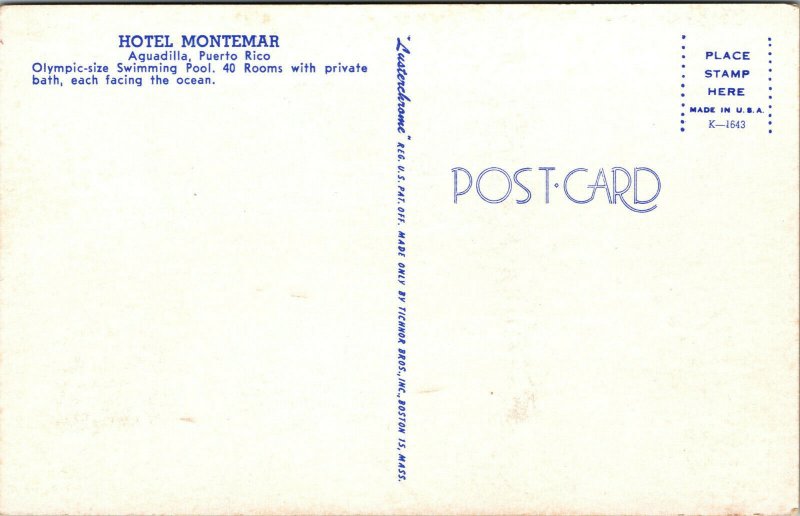 Vtg Hotel Montemar Aguadilla Puerto Rico Chrome Postcard