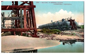 Oil Cars at Shipping Station Bakersfield CA Mitchell Train Postcard 2385